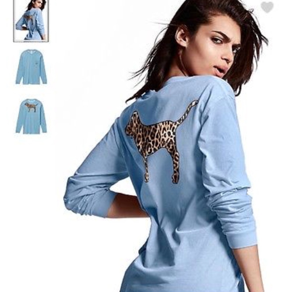VS PINK BABY BLUE CHEETAH CAMPUS TEE